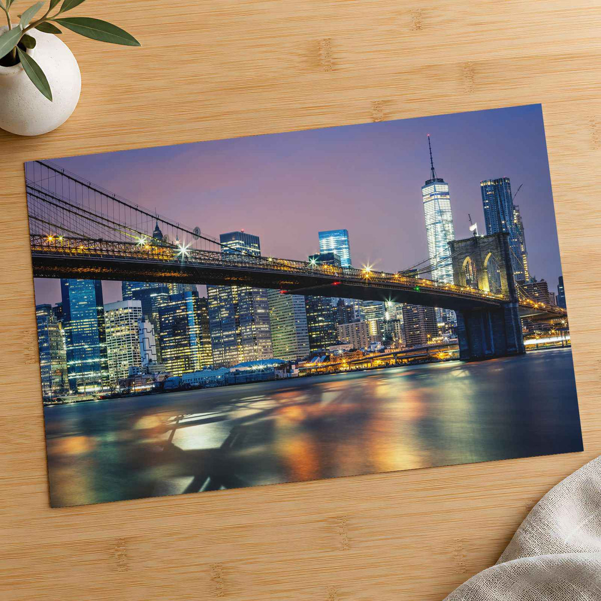 View of Brooklyn Bridge by Night, New York, USA Photography Print (7 Sizes)