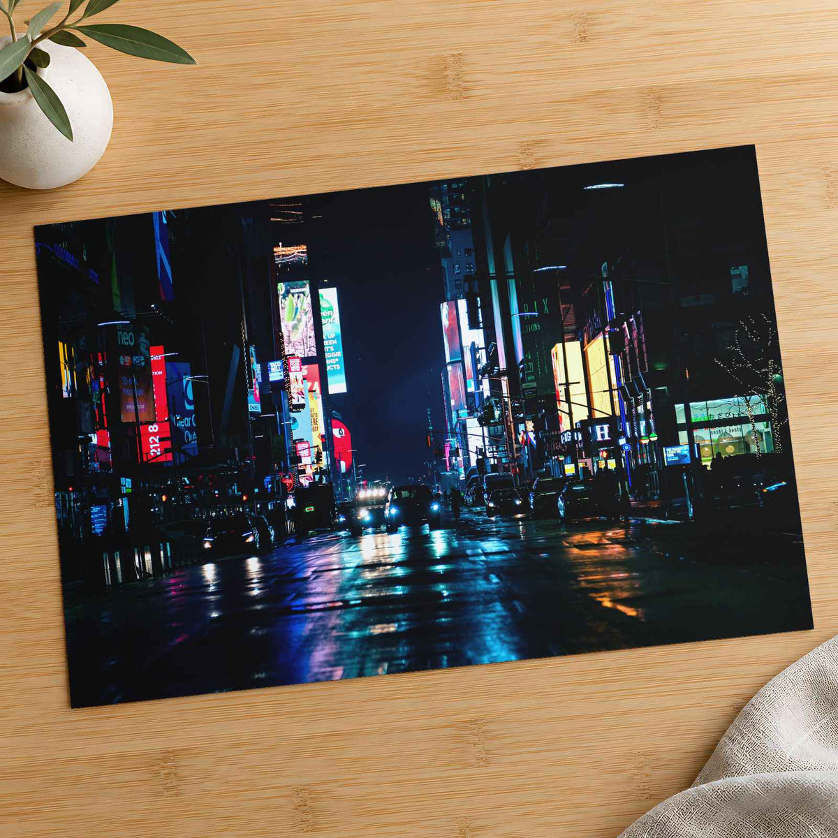 New York Street at Night with Neon Lights New York City Photo Print (7 Sizes)