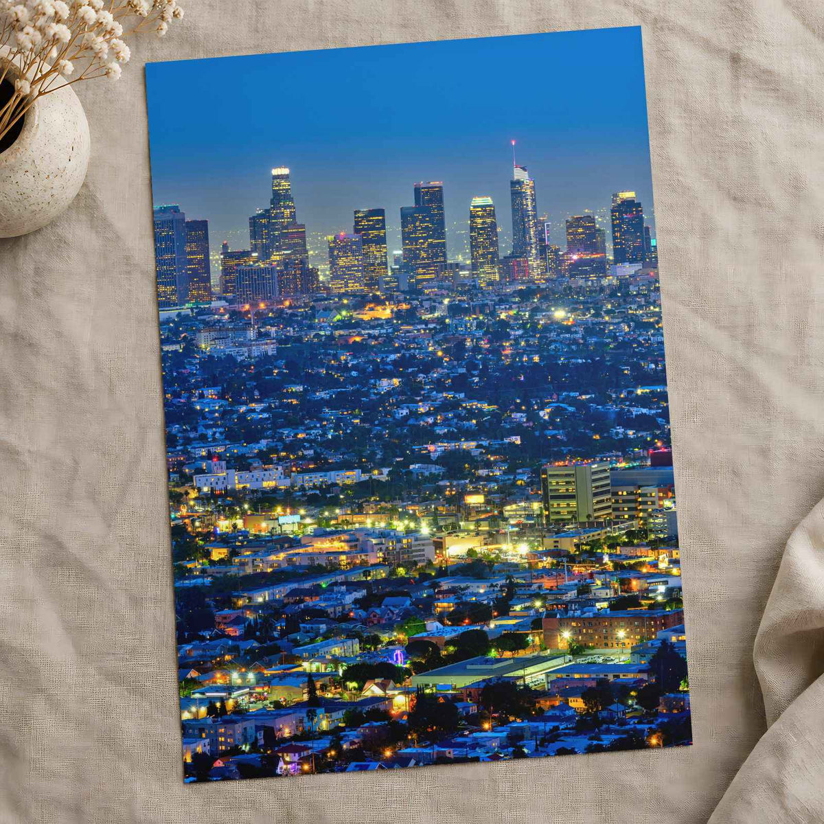 Skyline of Downtown Los Angeles at Night California Photo Wall Art (7 Sizes)