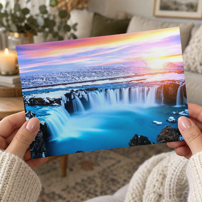 Godafoss Waterfall at Sunset Winter Iceland Photo Print (7 Sizes) - Heavyweight