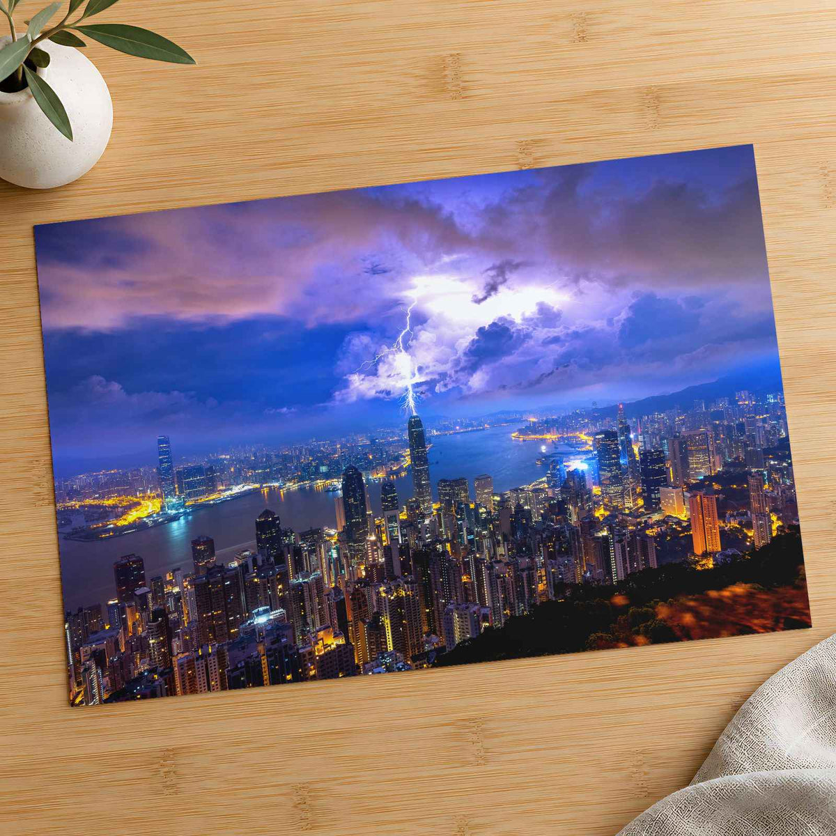 Hong Kong Skyline Lightning Strike Photography Print (7 Sizes) - Heavyweight