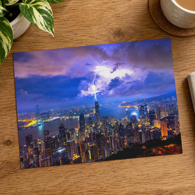 Hong Kong Skyline Lightning Strike Photography Print (7 Sizes) - Heavyweight
