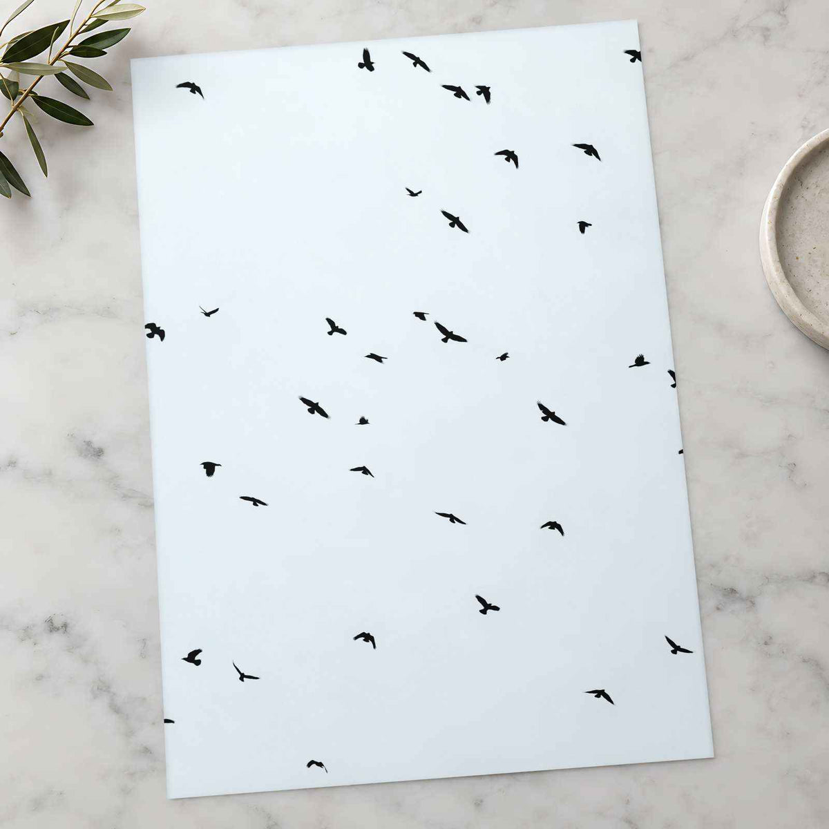 Flock of Birds Flying in Grey Sky Photo Print (7 Sizes) - Frameable