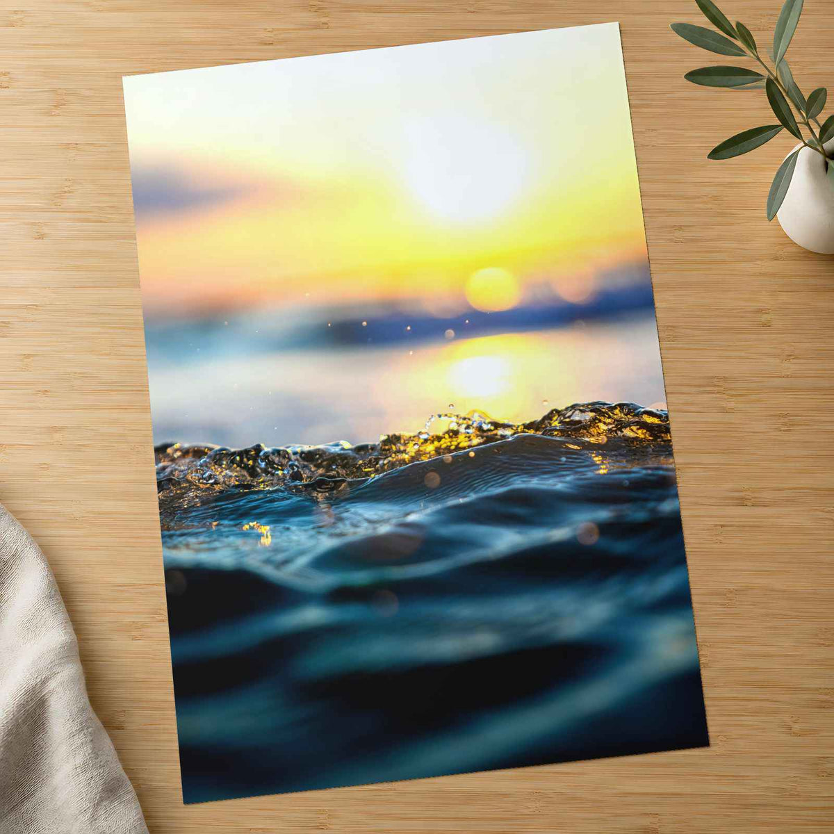 Sun Setting Over a Splashing Water Photographic Art Print (7 Sizes) - Frameable