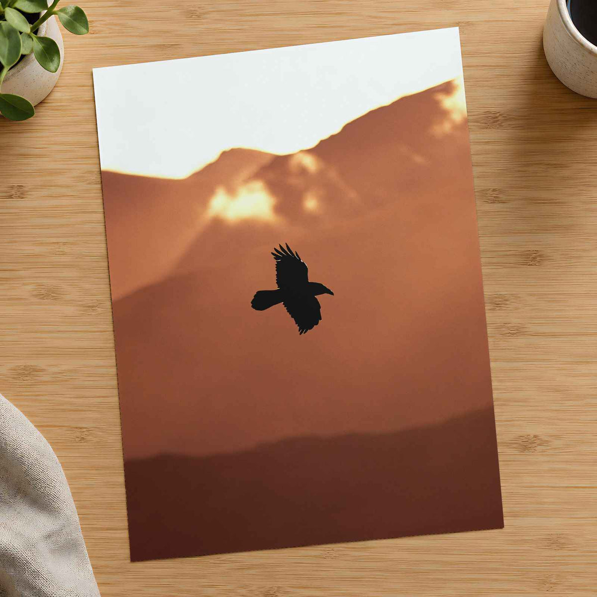 Raven Flying with Mountains in Background Photo Print (6 Sizes) - Crisp Detail