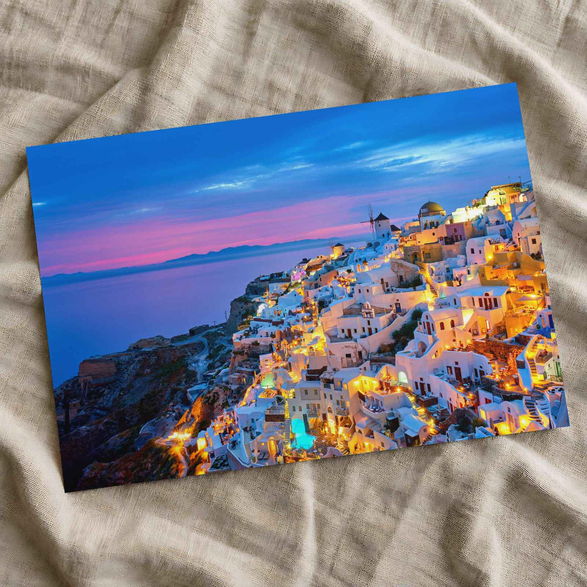Santorini at Night Photographic Art Print (7 Sizes) - Crisp Detail