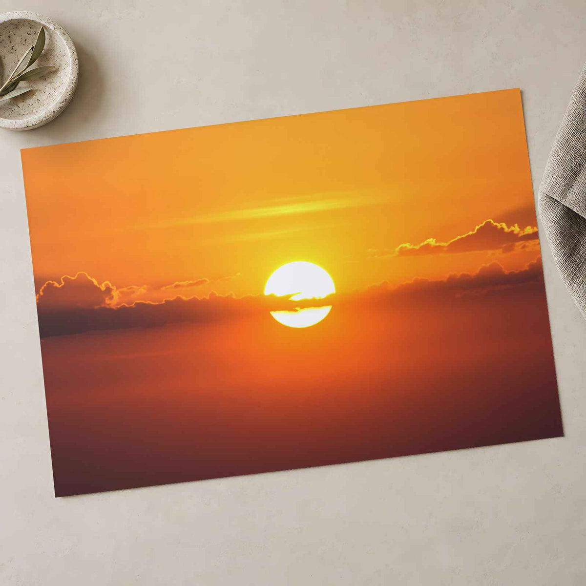 Sun Sets Creating a Beautiful Orange Sky Photographic Art Print (7 Sizes)