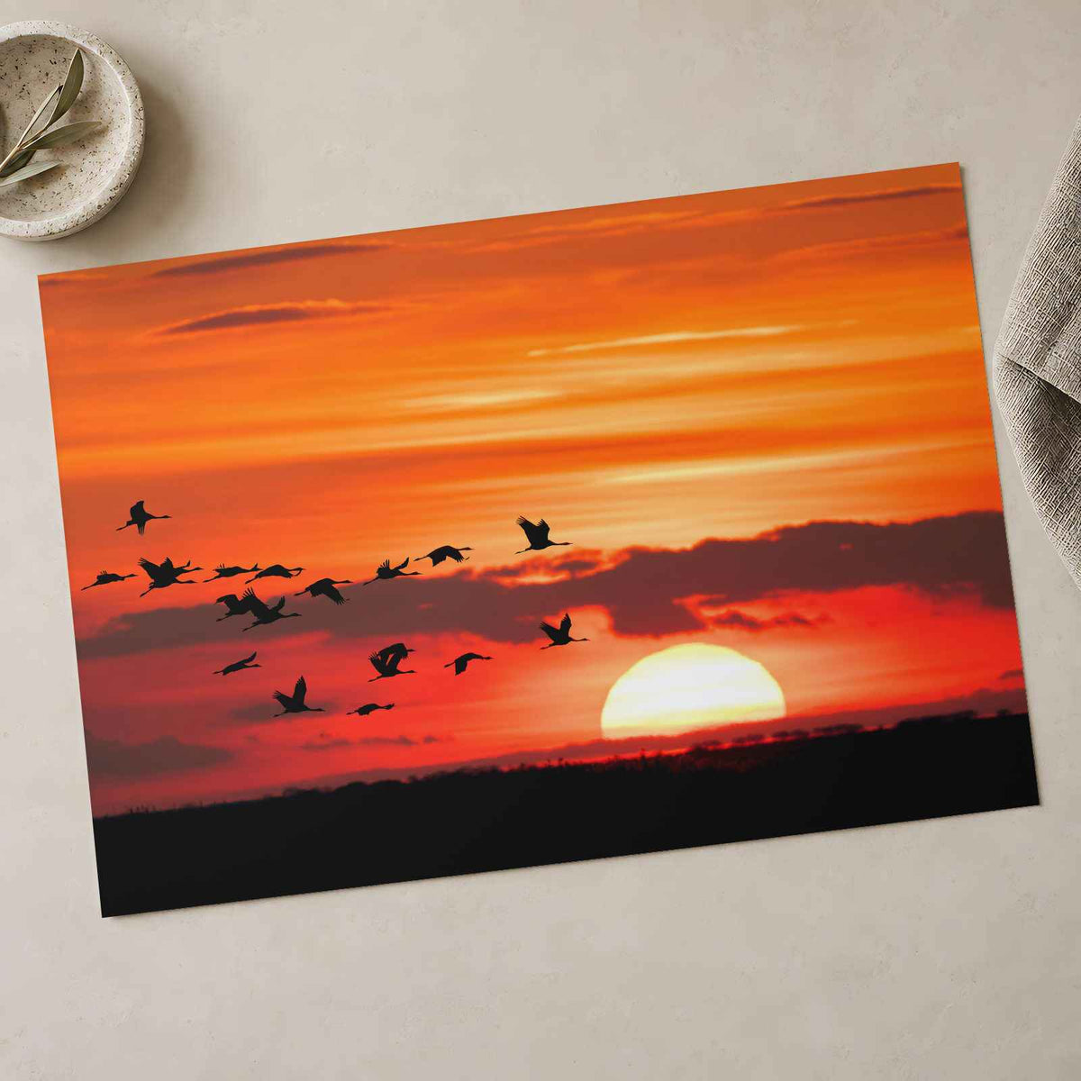 Flock of Birds Flying Over a Sunset Photo Wall Art (7 Sizes) - Satin Luster
