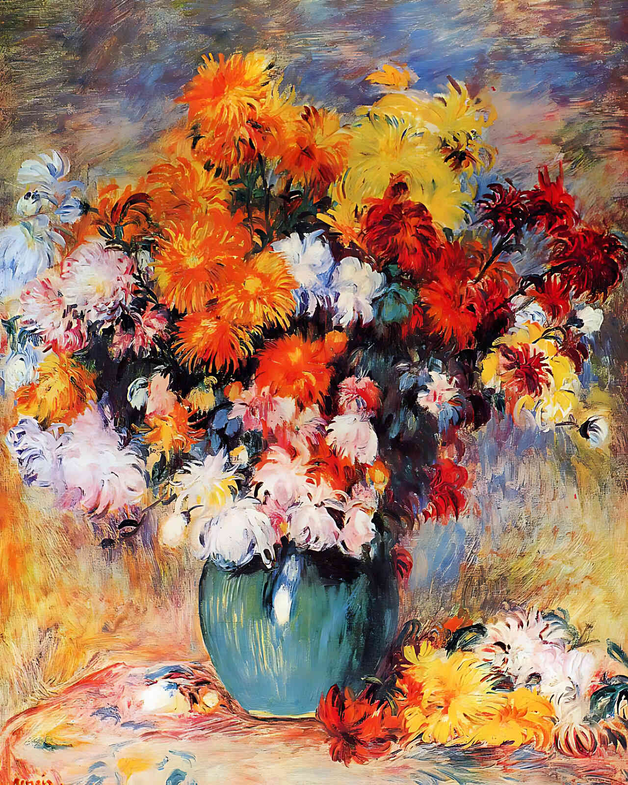 Vase of Chrysanthemums Painting by Pierre-Auguste Renoir 8x10" Art Print