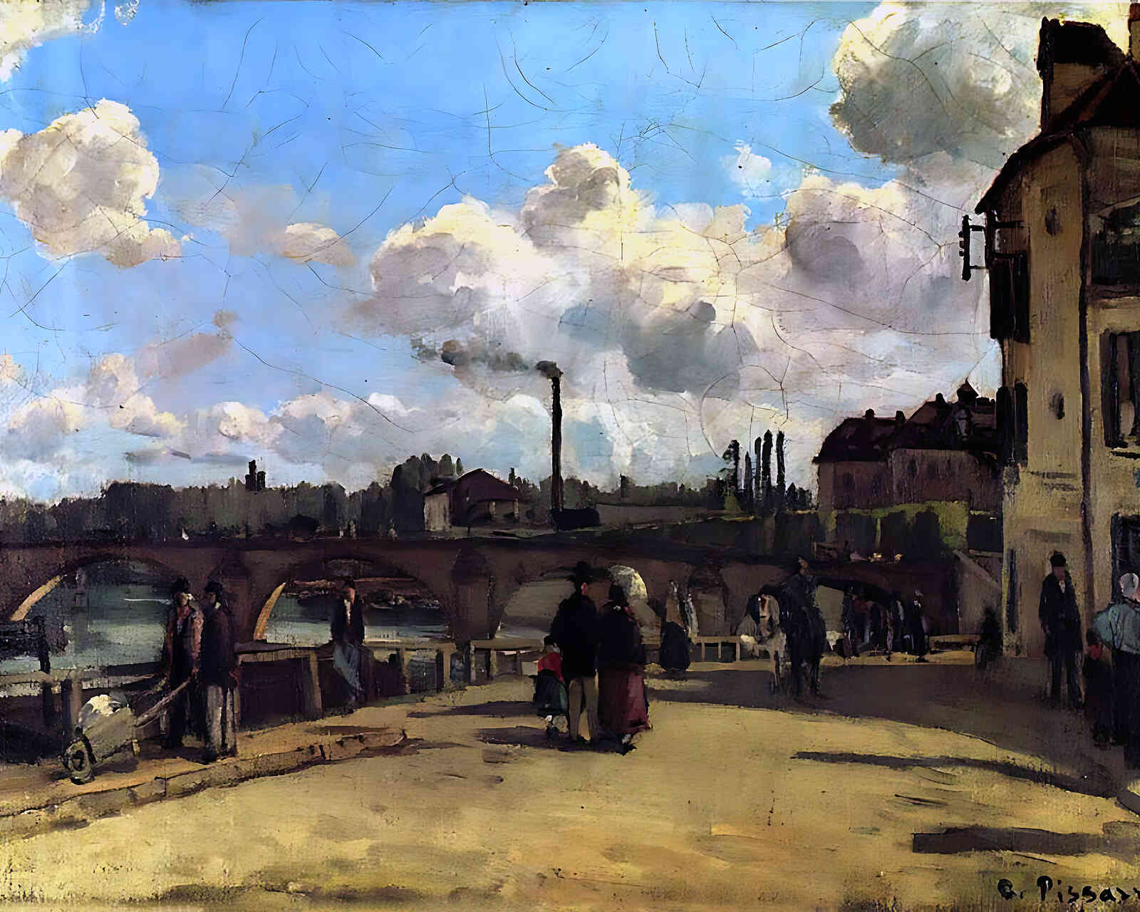 View of Pontoise Quai Au Pothuis Painting by Camille Pissarro 8x10" Art Print