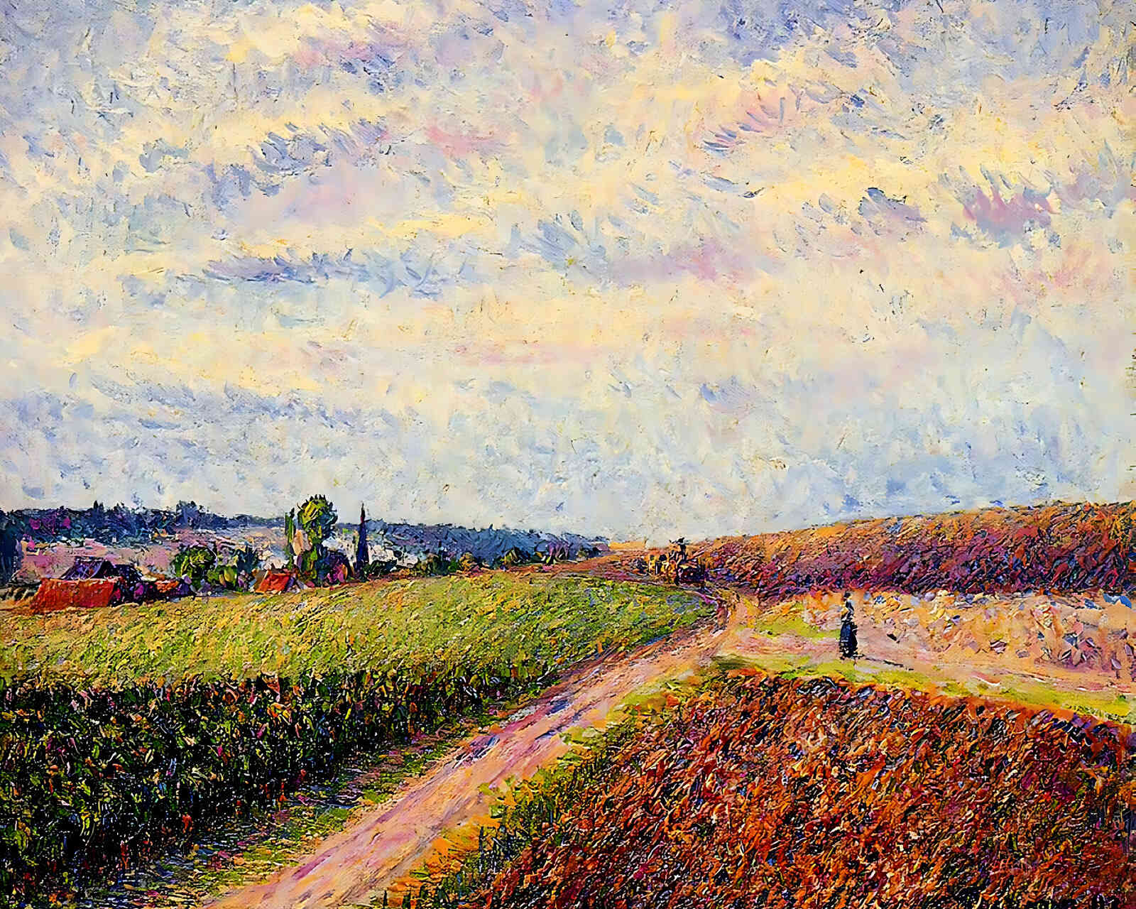 View of Eragny Painting by Camille Pissarro 8x10" Art Print - Restored