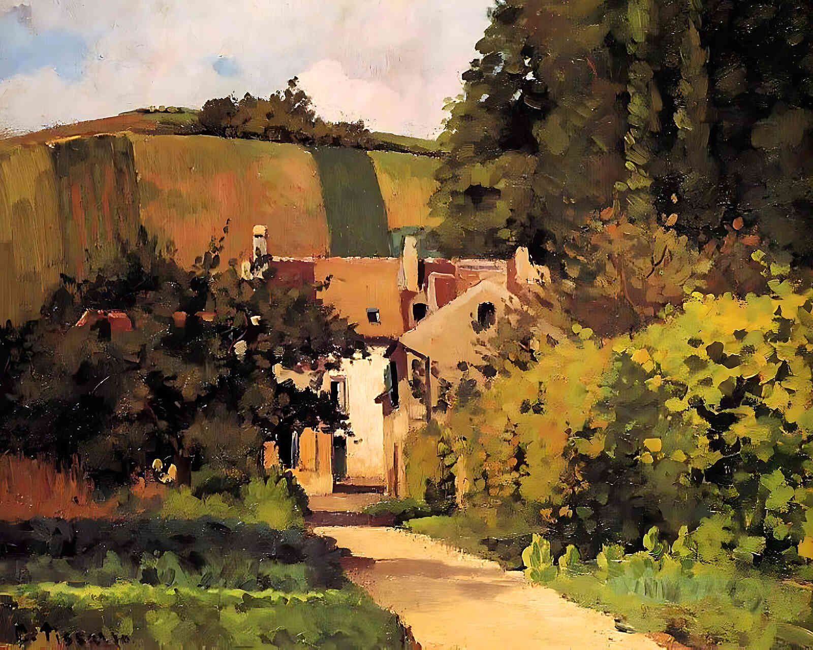 Village Church Painting by Camille Pissarro 8x10" Art Print - Restored