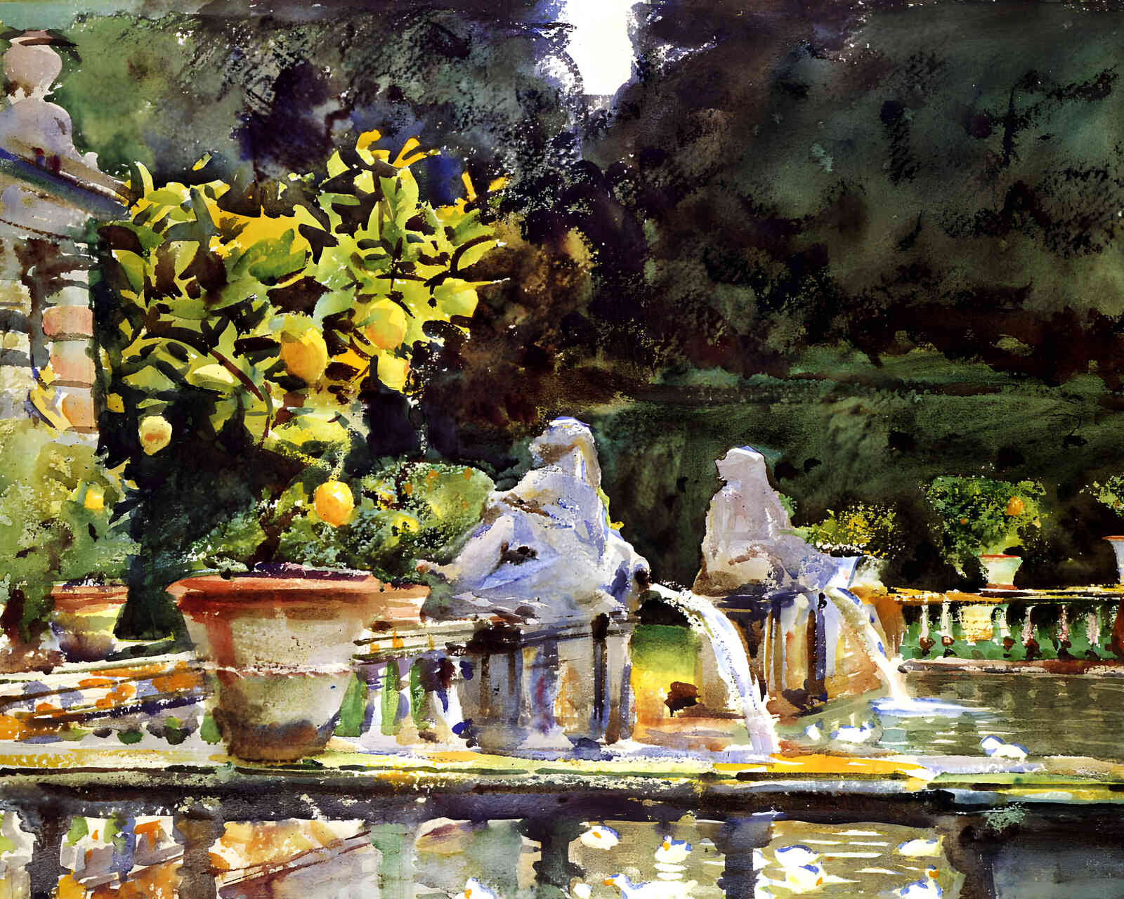 Villa De Marlia. a Fountain 1910 Painting by John Singer Sargent 8x10" Art Print