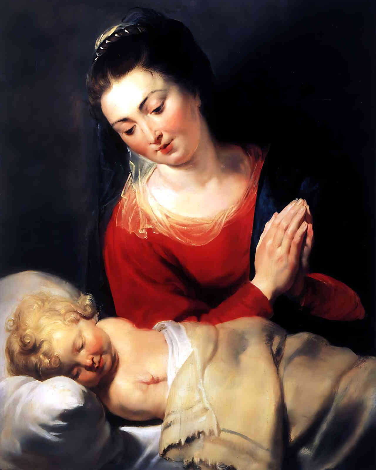 Virgin in Adoration Before the Christ Child by Peter Paul Rubens 8x10" Print