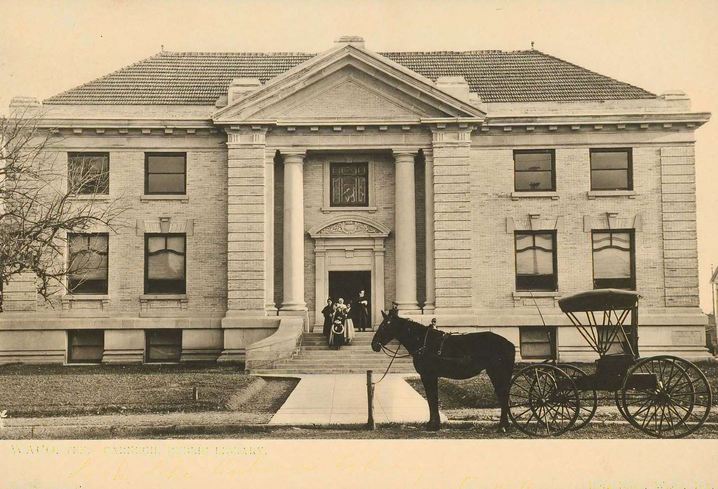 Waco TX Carnegie Public Library in 1905 Vintage Print (7 Sizes) - Enhanced
