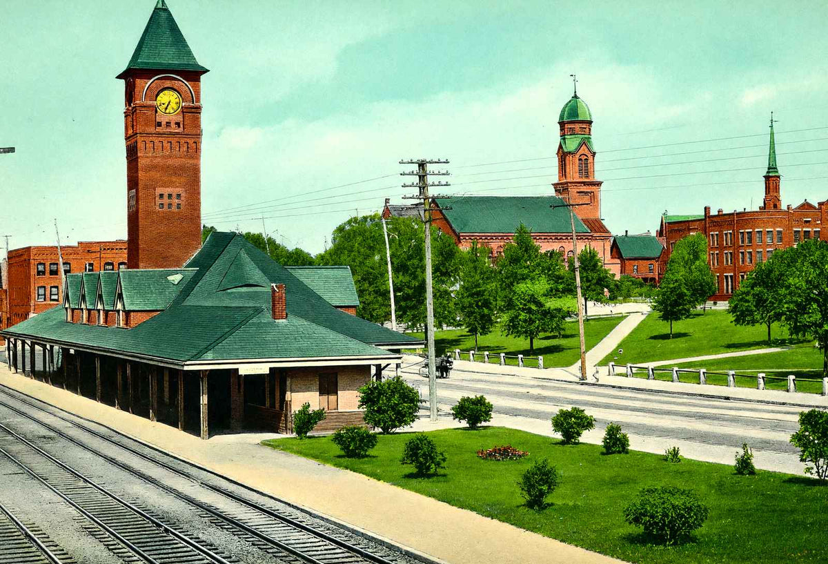 Depot, Waltham, Massachusetts in 1907 Vintage Print (7 Sizes) - High Quality