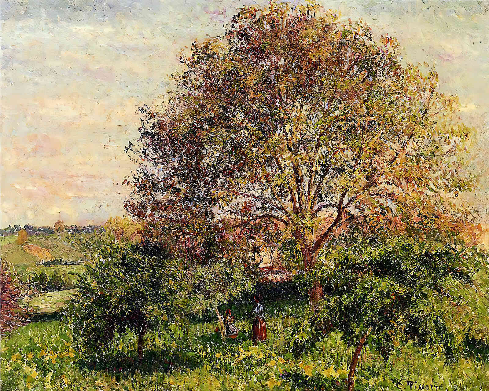 Walnut Tree in Spring Painting by Camille Pissarro 8x10" Art Print - Restored