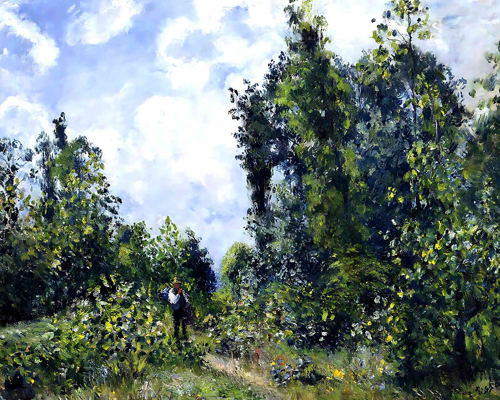 Wanderer Near the Wood Painting by Camille Pissarro 8x10" Art Print - Restored
