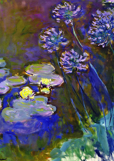 Water Lilies and Agapanthus 1914 Painting by Claude Monet Art Print (6 Sizes)