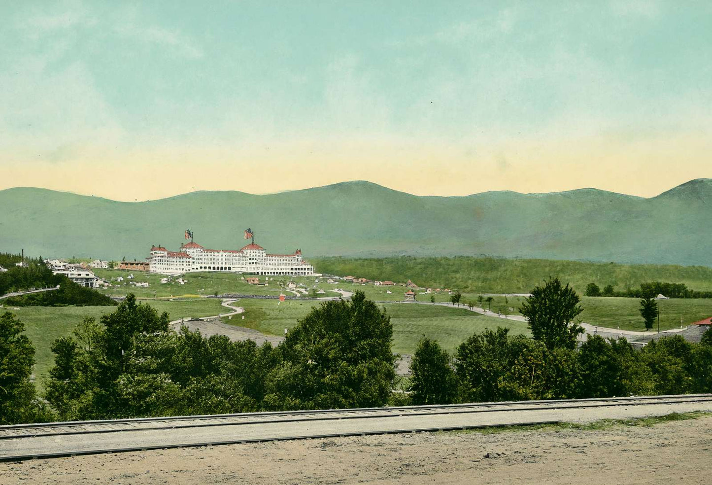 Presidential Range and Mount Washington Hotel White Vintage Print (7 Sizes)