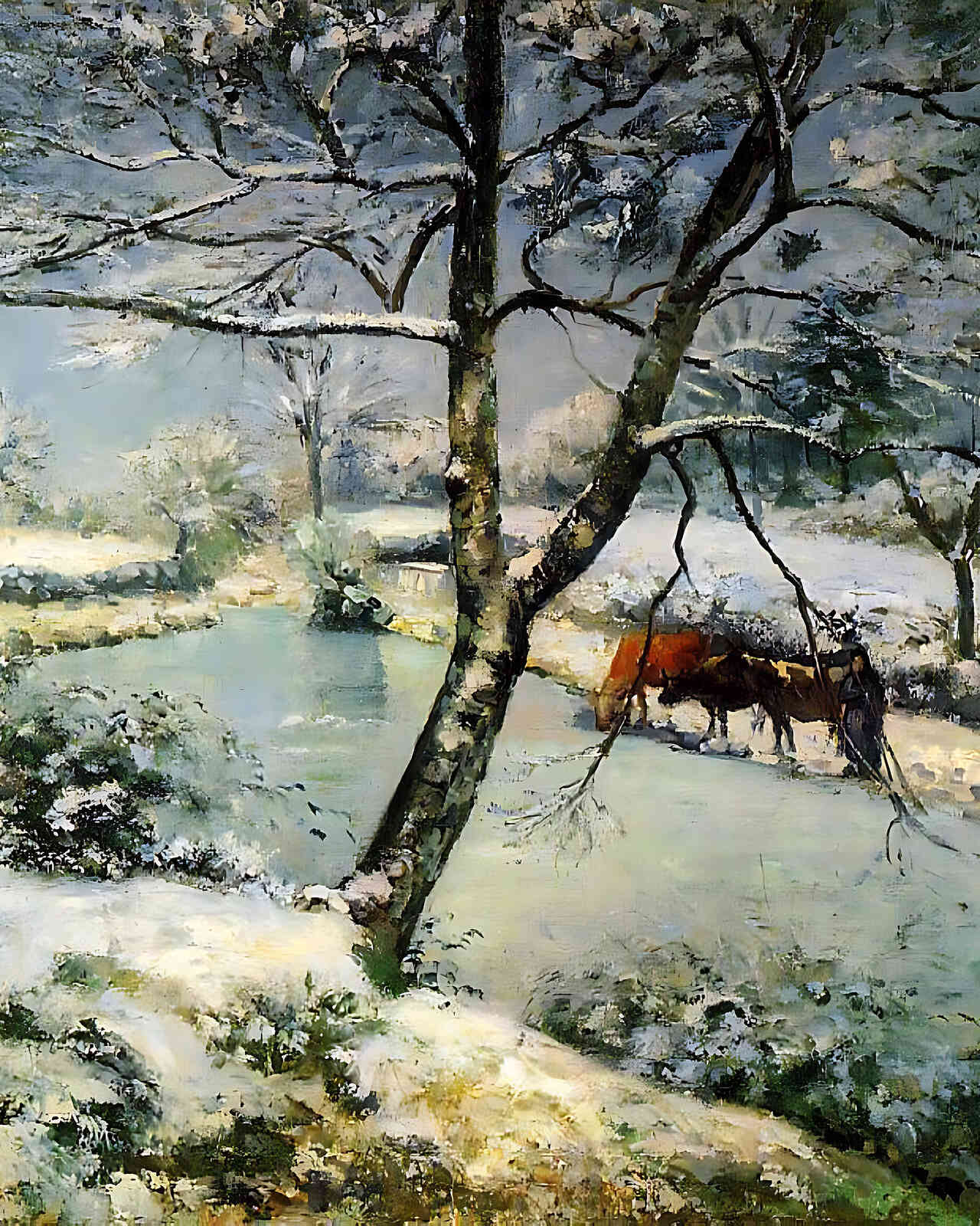 Winter at Montfoucault Painting by Camille Pissarro 8x10" Art Print - Acid Free