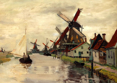 Windmills in Holland Art Print 1871 Painting by Claude Monet (6 Sizes)