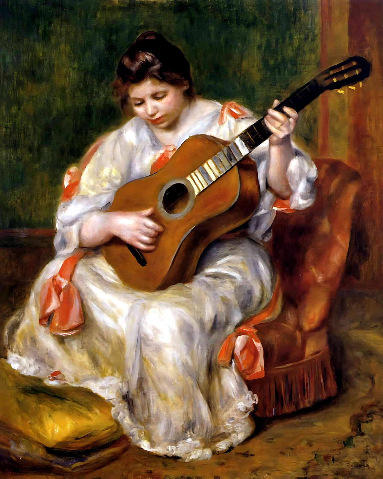Woman Playing the Guitar Painting by Pierre-Auguste Renoir 8x10" Art Print