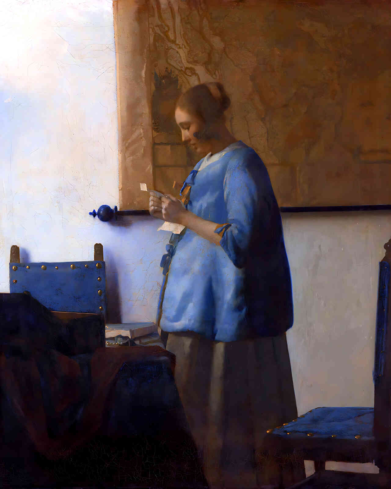 Woman Reading a Letter (Woman in Blue Reading a Letter) 8x10" Print - Restored