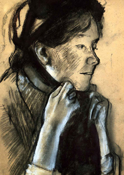 Woman Tying the Ribbons of Her Hat Art Print 1882 Drawing by Degas (6 Sizes)