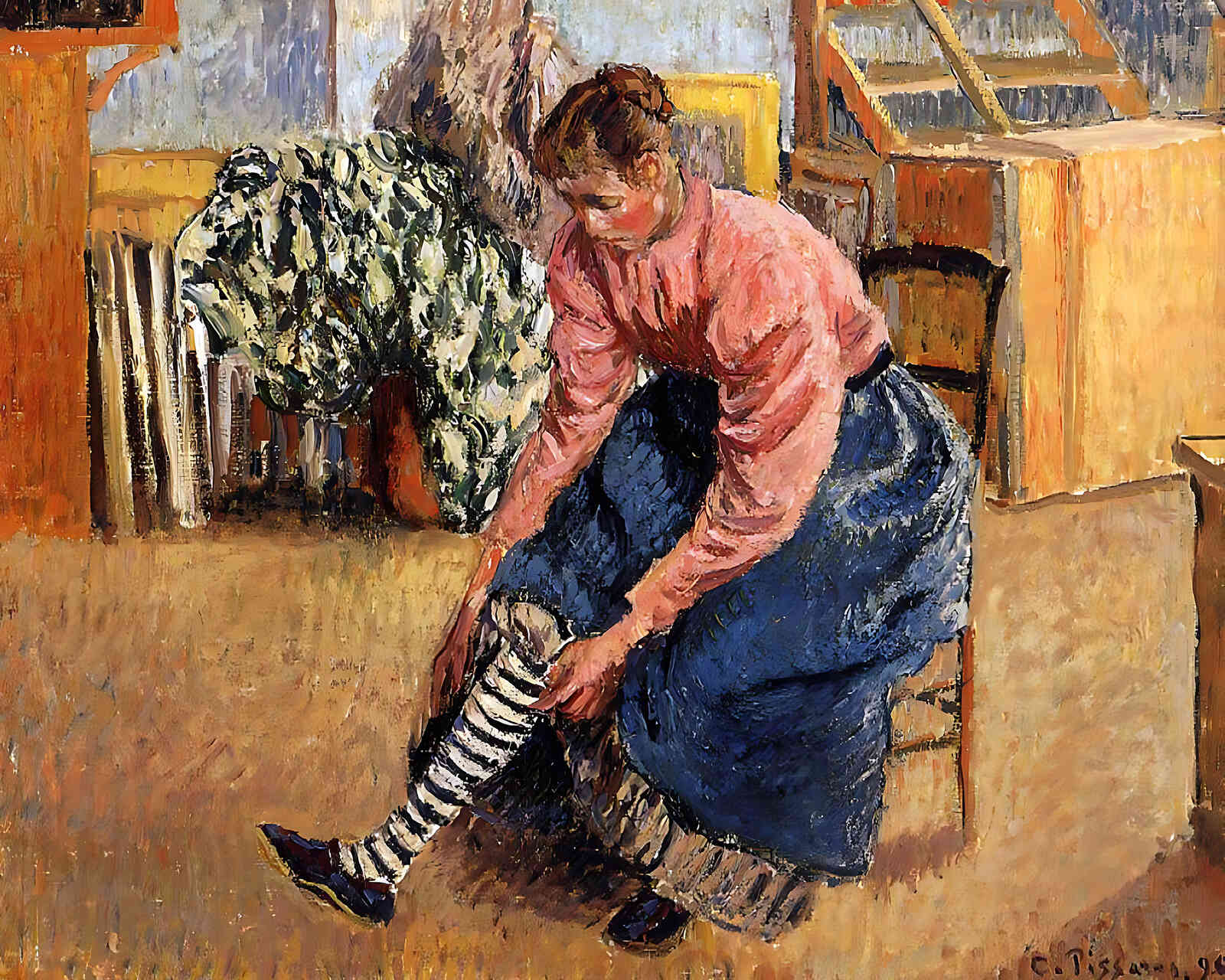 Woman Putting on Her Stockings Painting by Camille Pissarro 8x10" Art Print