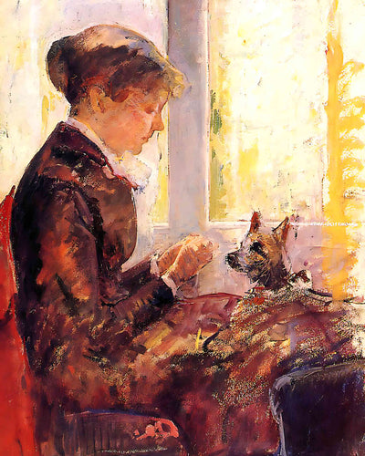 Woman by a Window Feeding Her Dog Painting by Mary Cassatt 8x10" Art Print