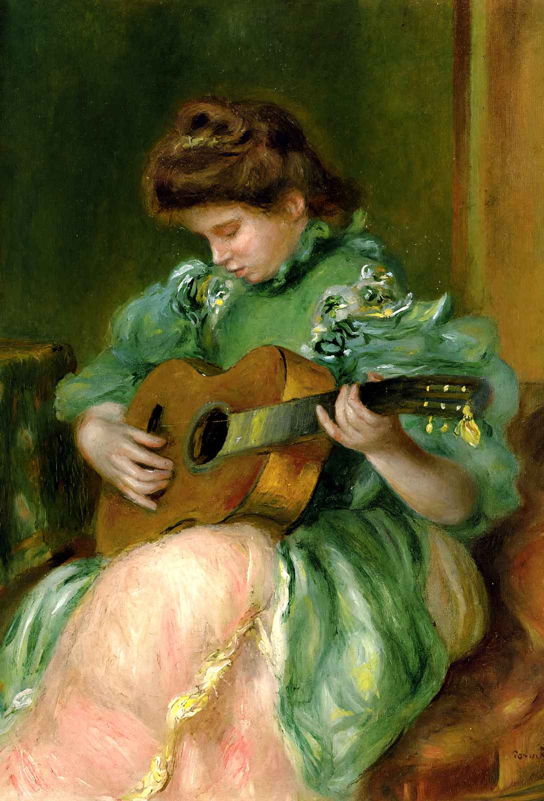 Woman with a Guitar Art Print 1897 Painting by Pierre-Auguste Renoir (6 Sizes)