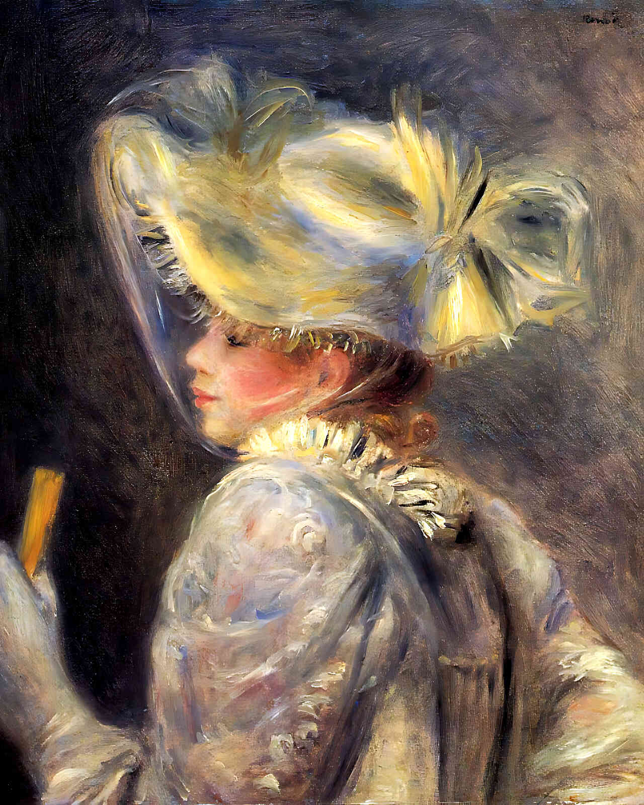 Woman in a White Hat Painting by Pierre-Auguste Renoir 8x10" Art Print