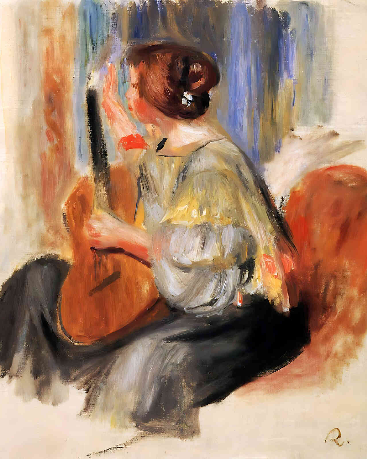 Woman with Guitar Painting by Pierre-Auguste Renoir 8x10" Art Print - Acid Free