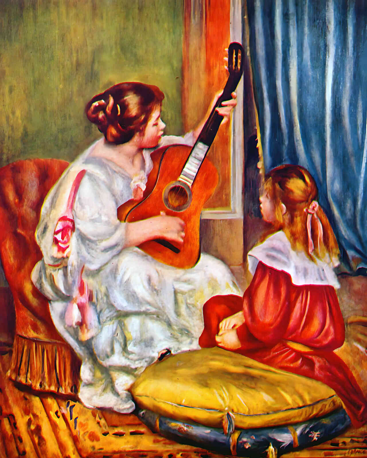 Woman with a Guitar Painting by Pierre-Auguste Renoir 8x10" Art Print - Restored