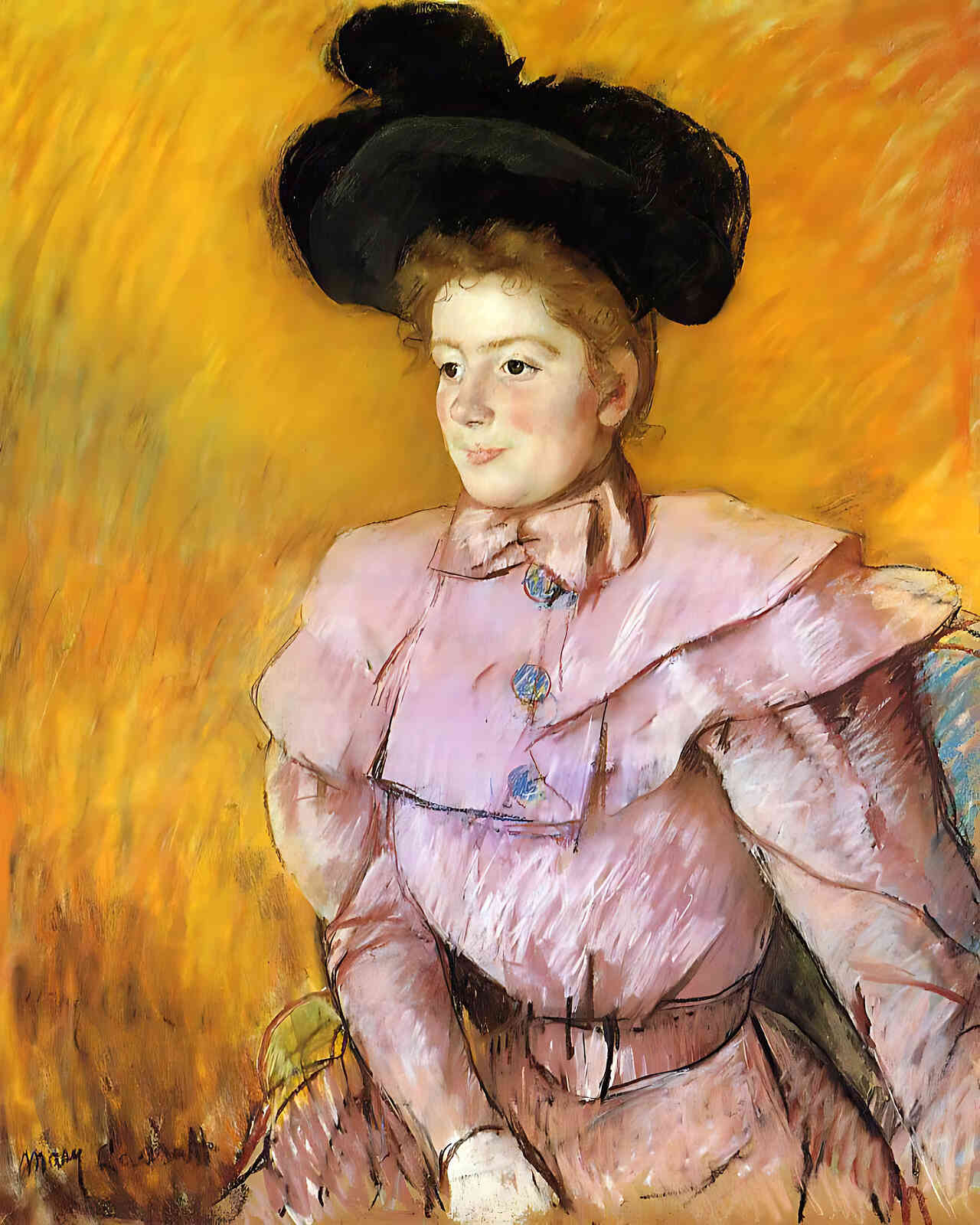 Woman in a Black Hat and a Raspberry Pink Costume by Mary Cassatt 8x10" Print