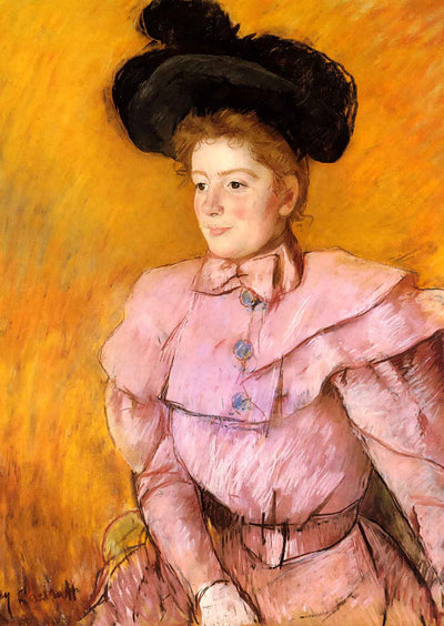 Woman in a Black Hat and a Raspberry Pink Costume 1900 Cassatt Print (6 Sizes)