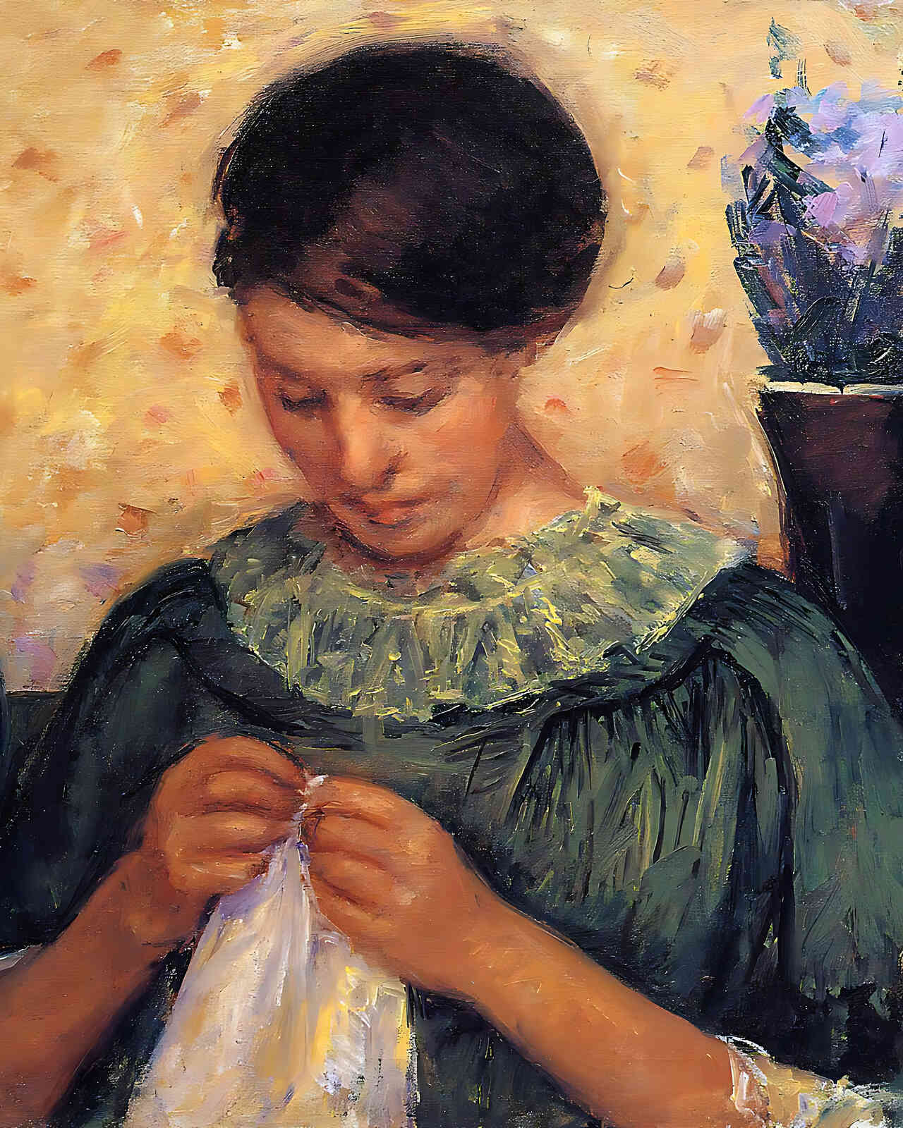Woman Sewing Painting by Mary Cassatt 8x10" Art Print (Archival Paper)