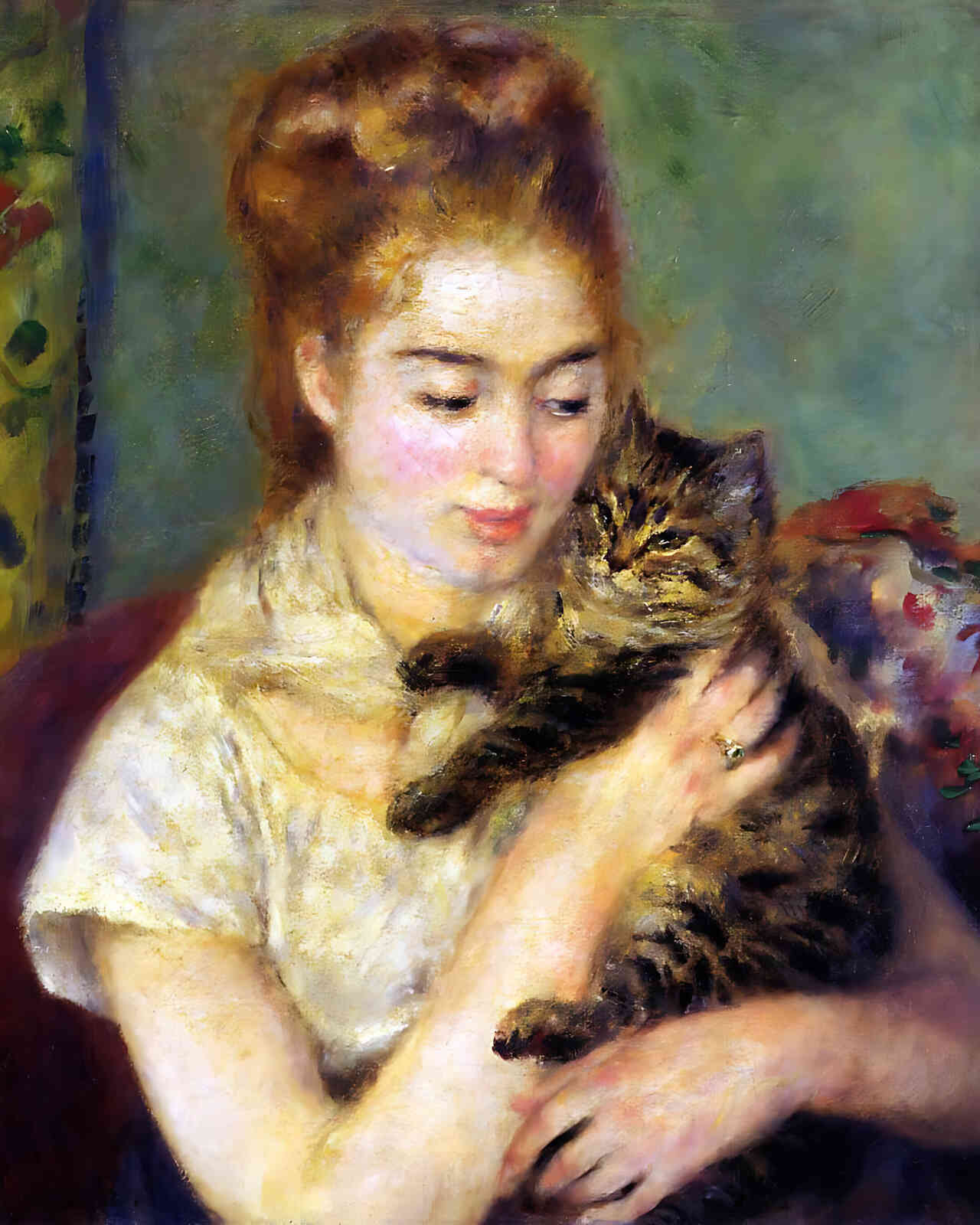 Woman with a Cat Painting by Pierre-Auguste Renoir 8x10" Art Print - Acid Free