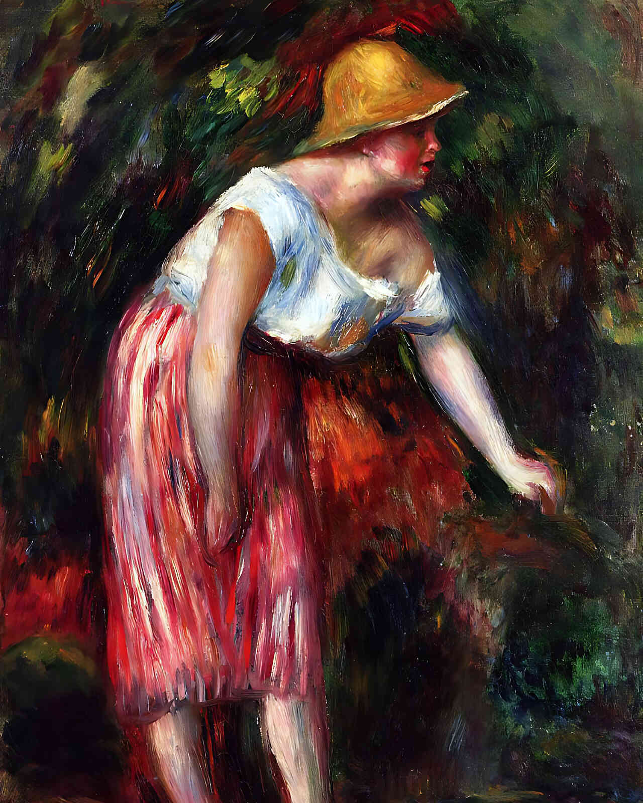 Woman in a Straw Hat Painting by Pierre-Auguste Renoir 8x10" Art Print