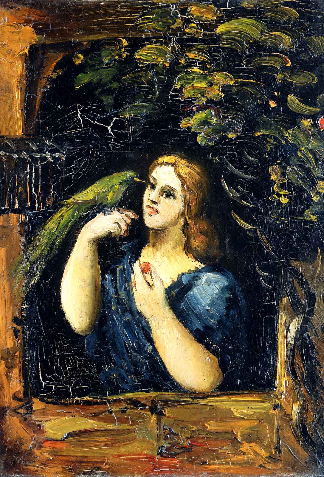Woman with Parrot Fine Art Print 1864 Painting by Paul Cezanne (6 Sizes)