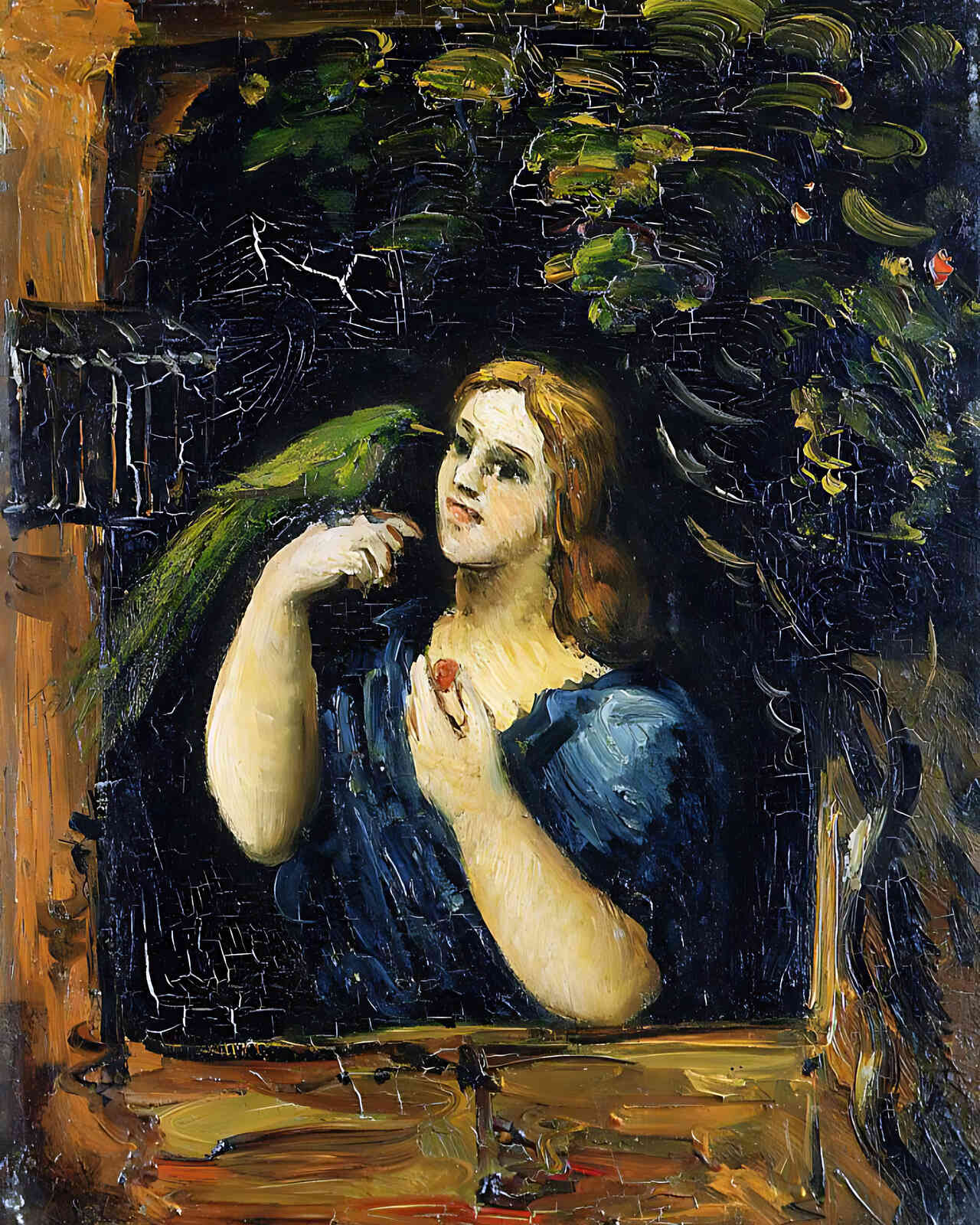Woman with Parrot Painting by Paul Cezanne 8x10" Art Print - Premium Quality