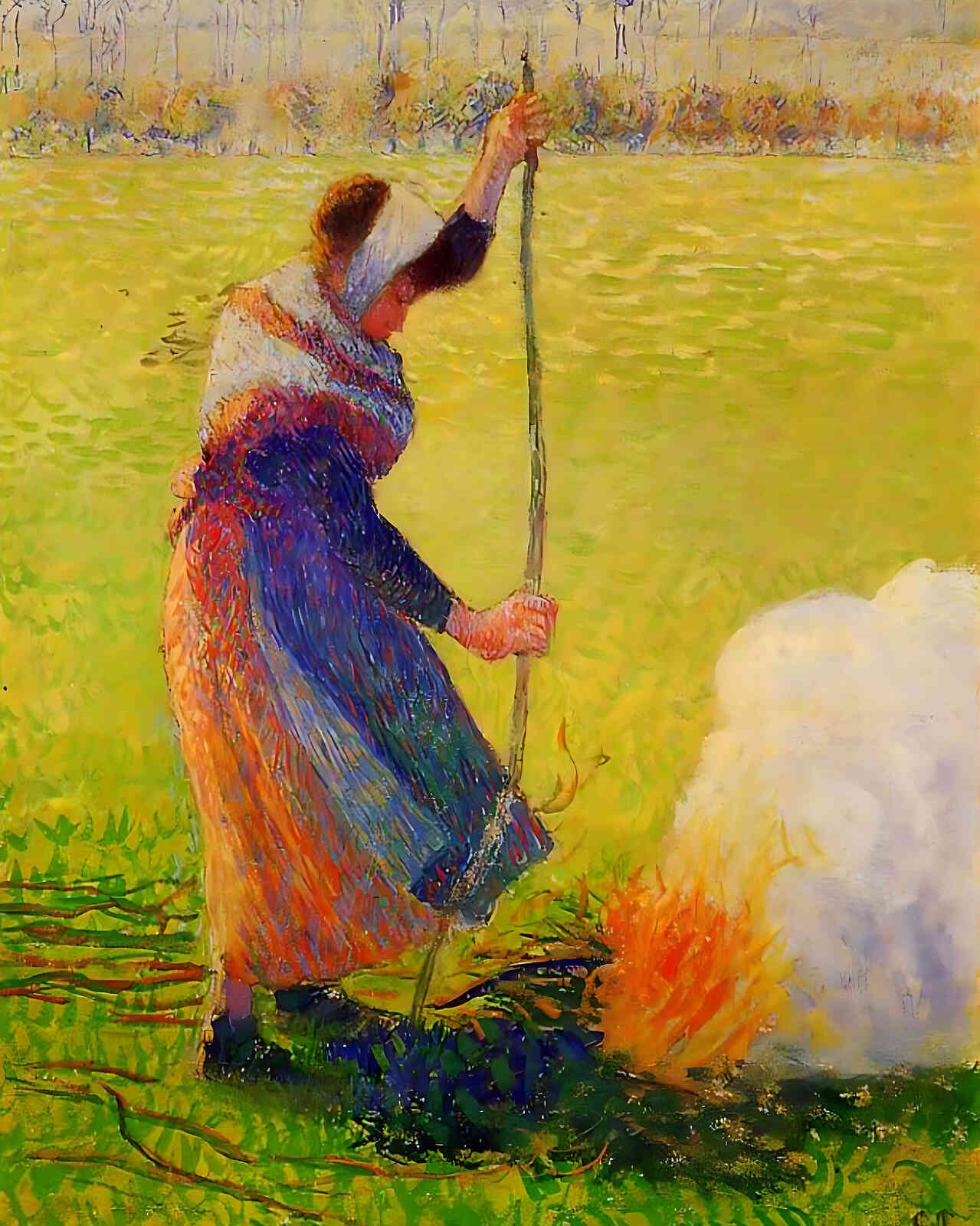 Woman Burning Wood Painting by Camille Pissarro 8x10" Art Print (Archival Paper)