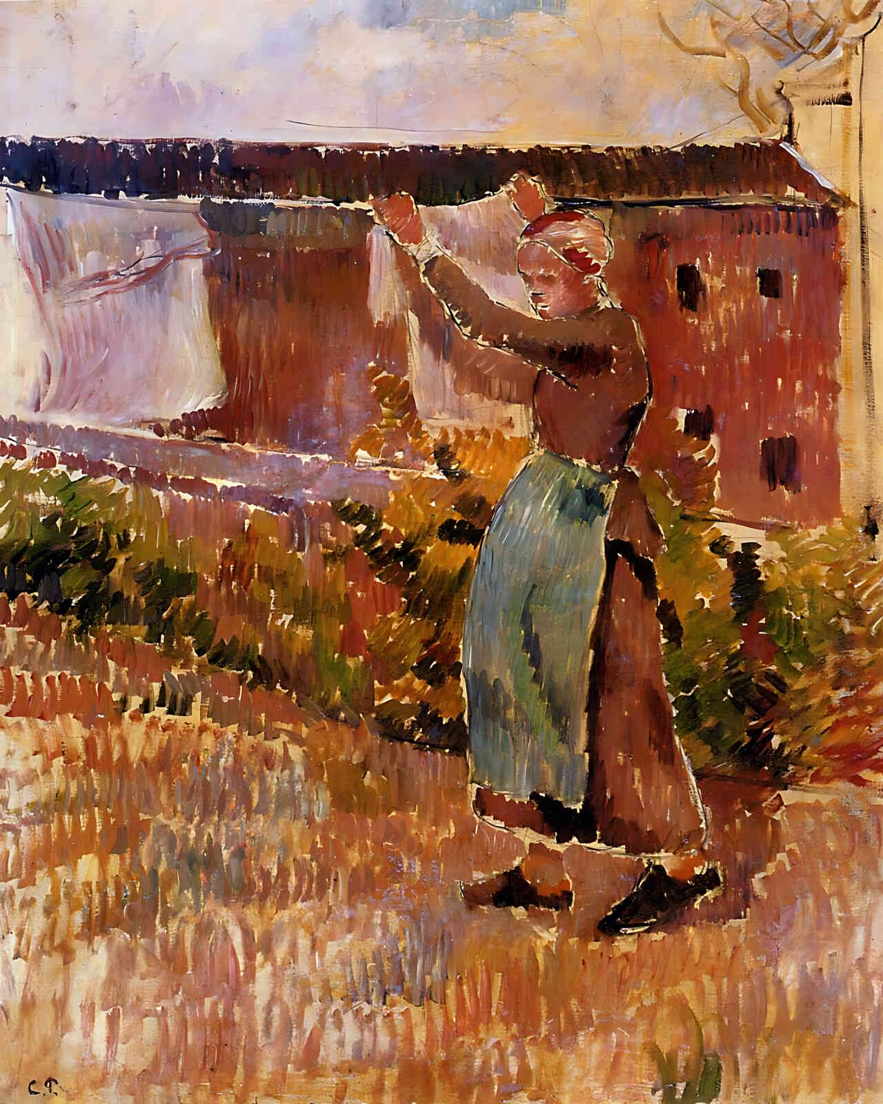 Women Tending the Laundry (Study) Painting by Camille Pissarro 8x10" Art Print