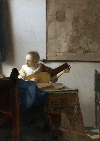 Woman with a Lute Art Print 1664 Painting by Johannes Vermeer (6 Sizes)