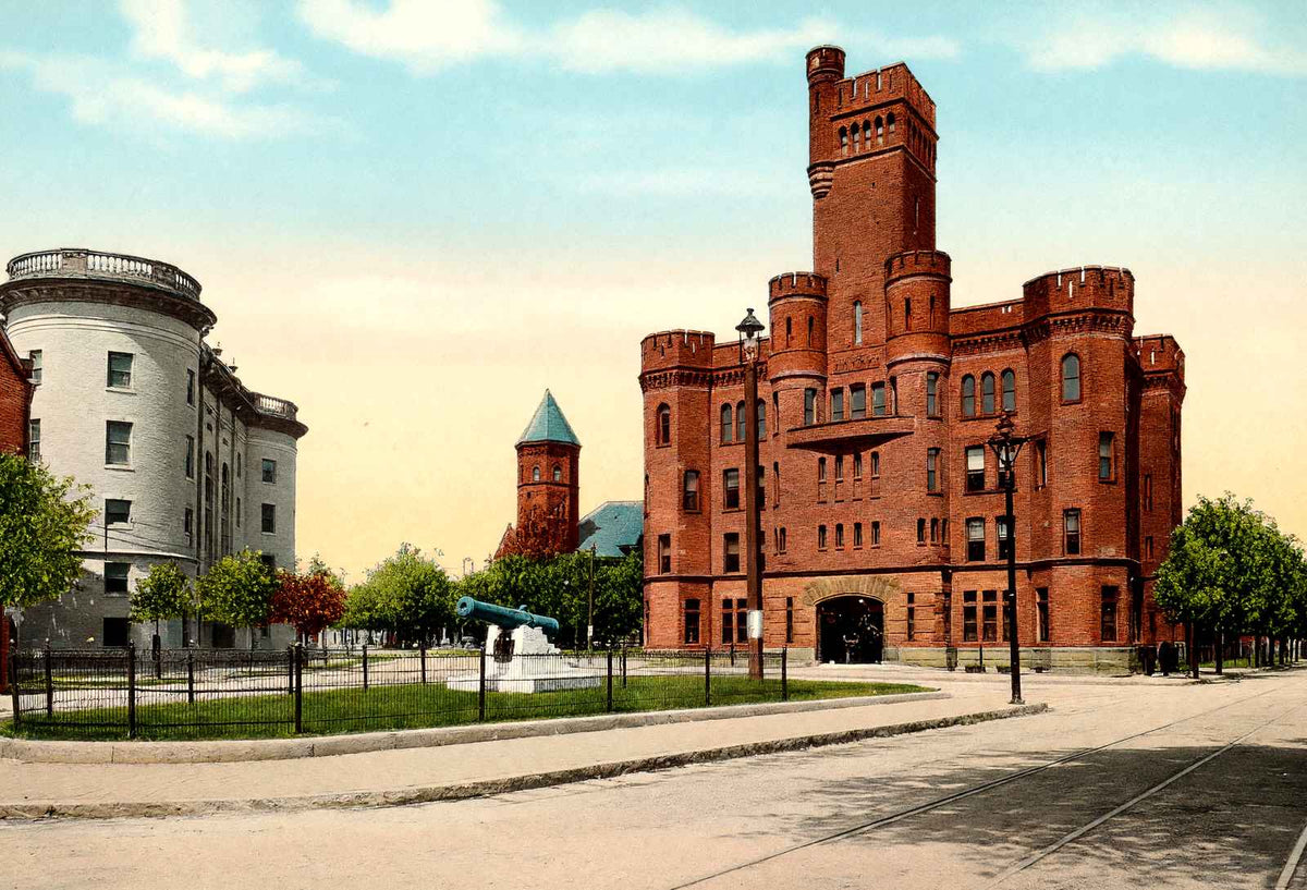 State Armory and Women's Club, Worcester, MA in 1908 Vintage Print (7 Sizes)