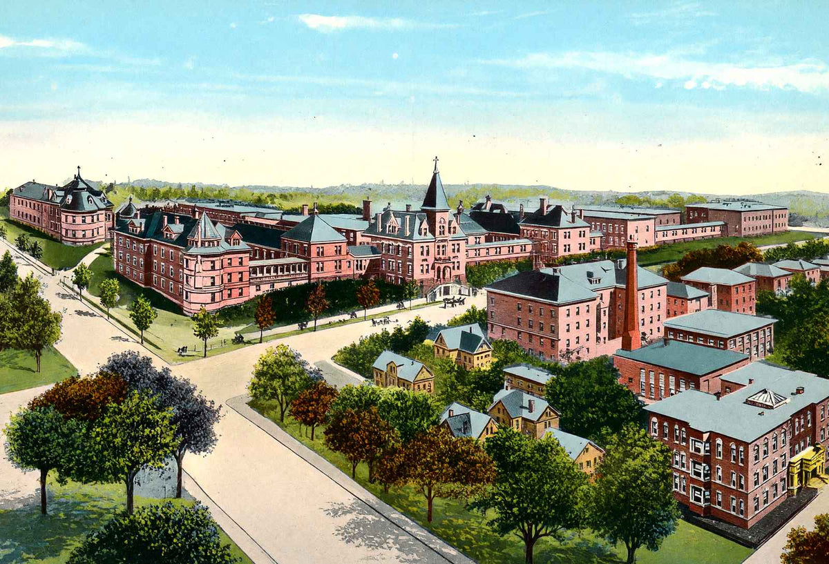 City Hospital, Worcester, Massachusetts in 1908 Vintage Print (7 Sizes)