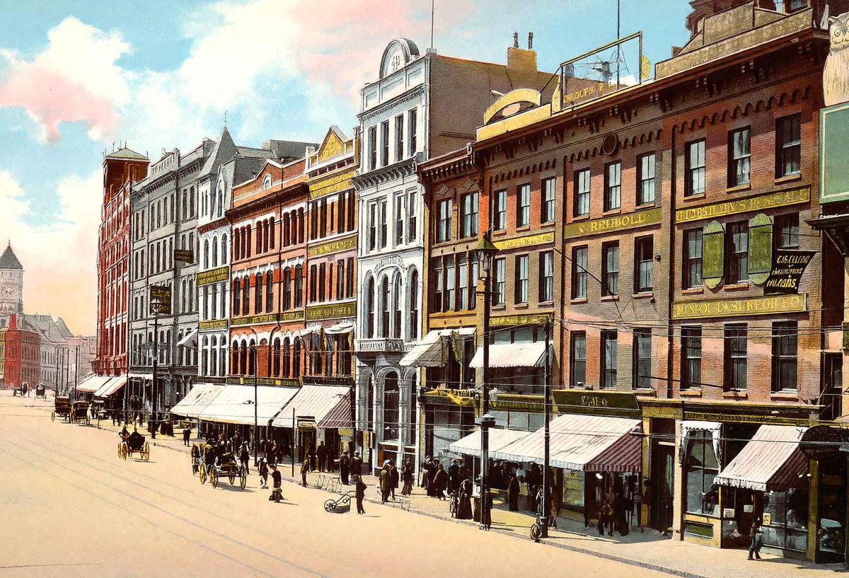 Main Street from Front Street, Worcester, MA in 1904 Vintage Print (7 Sizes)