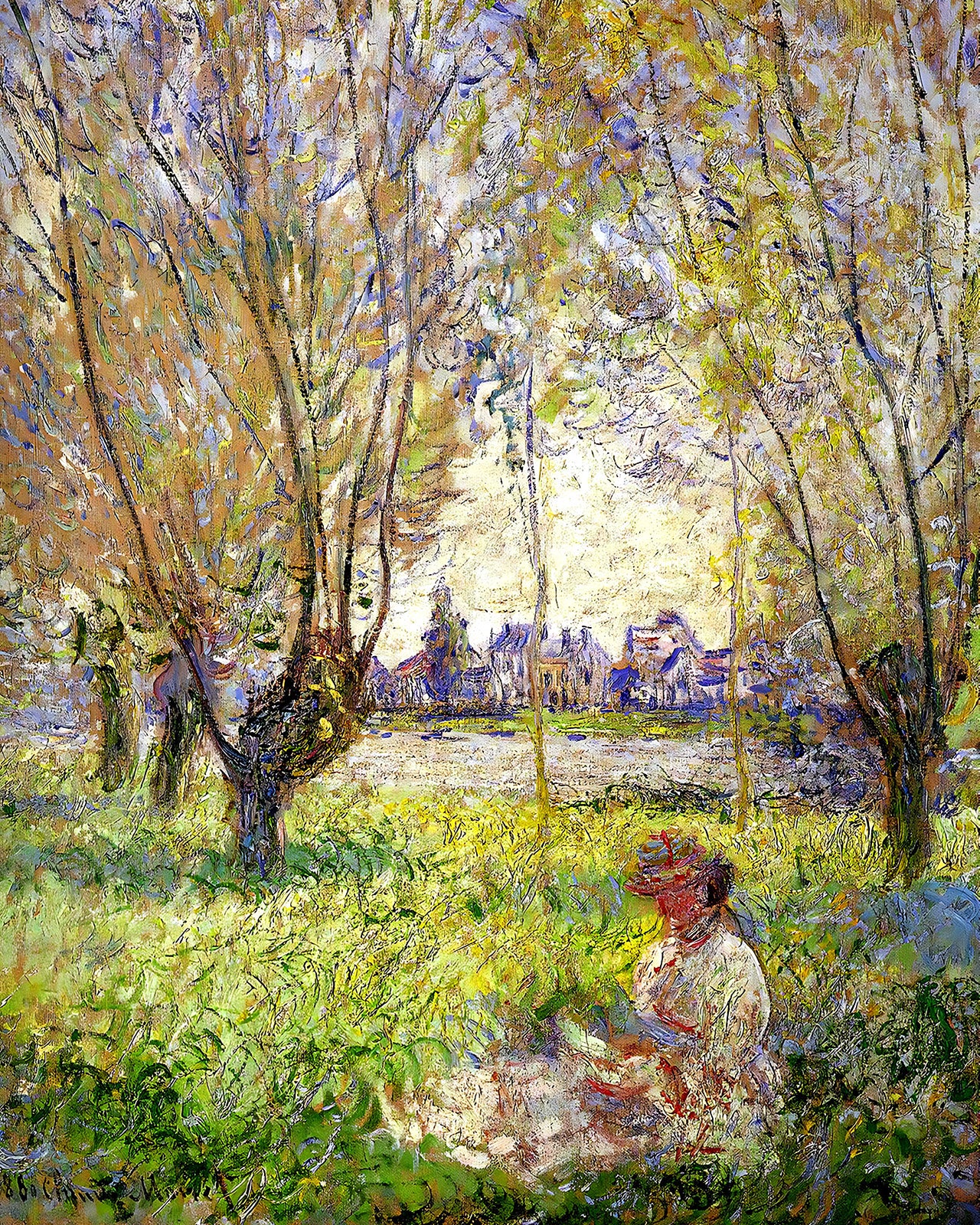 Woman Sitting under the Willows Painting by Claude Monet 8x10" Art Print