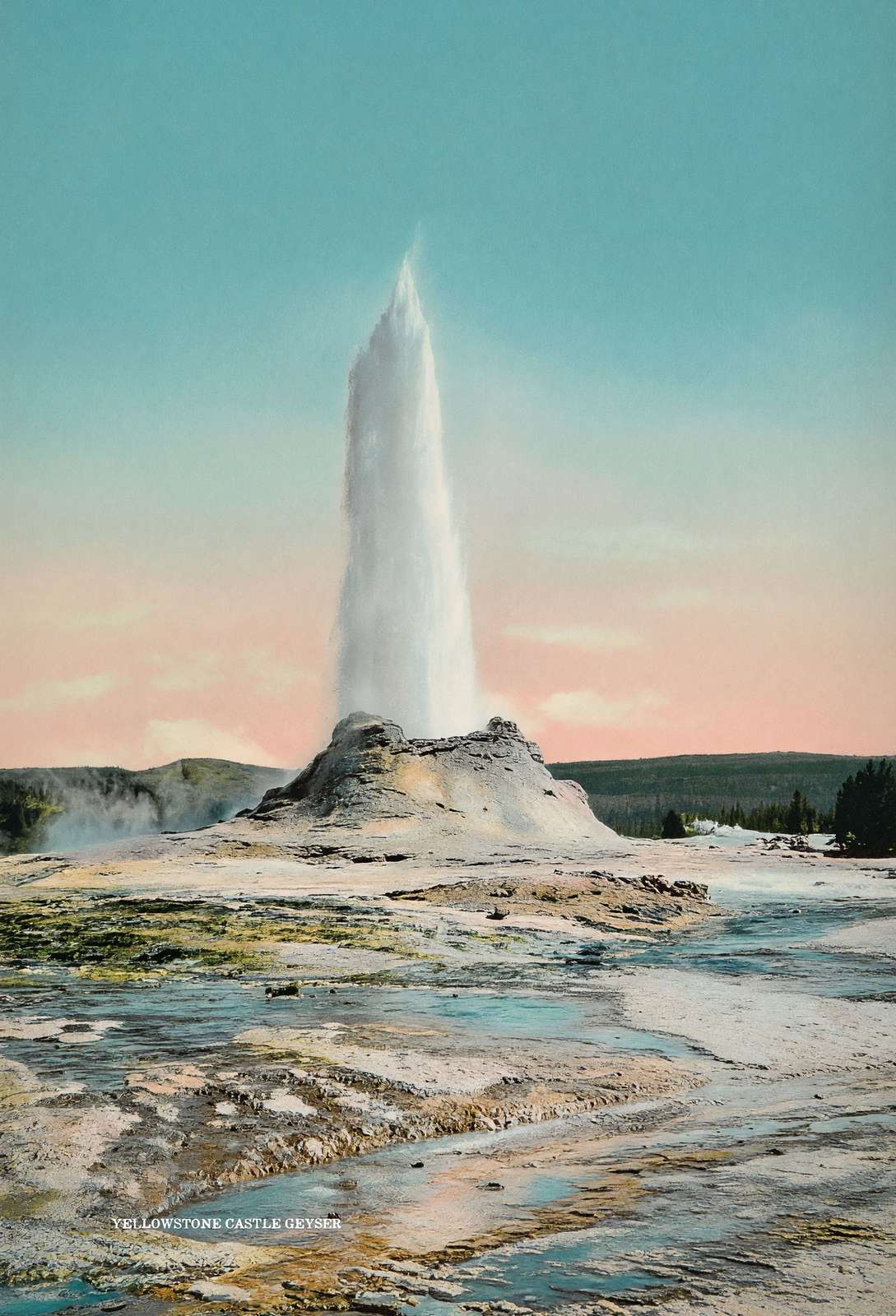Yellowstone Castle Geyser in Action in 1907 Vintage Print (7 Sizes)